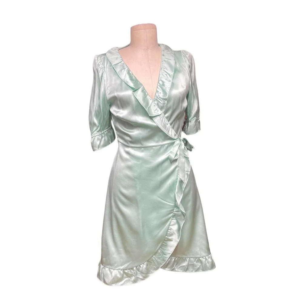 Hill House The Nima Silk Wrap Dress in Mint Size Small - Picture 2 of 12